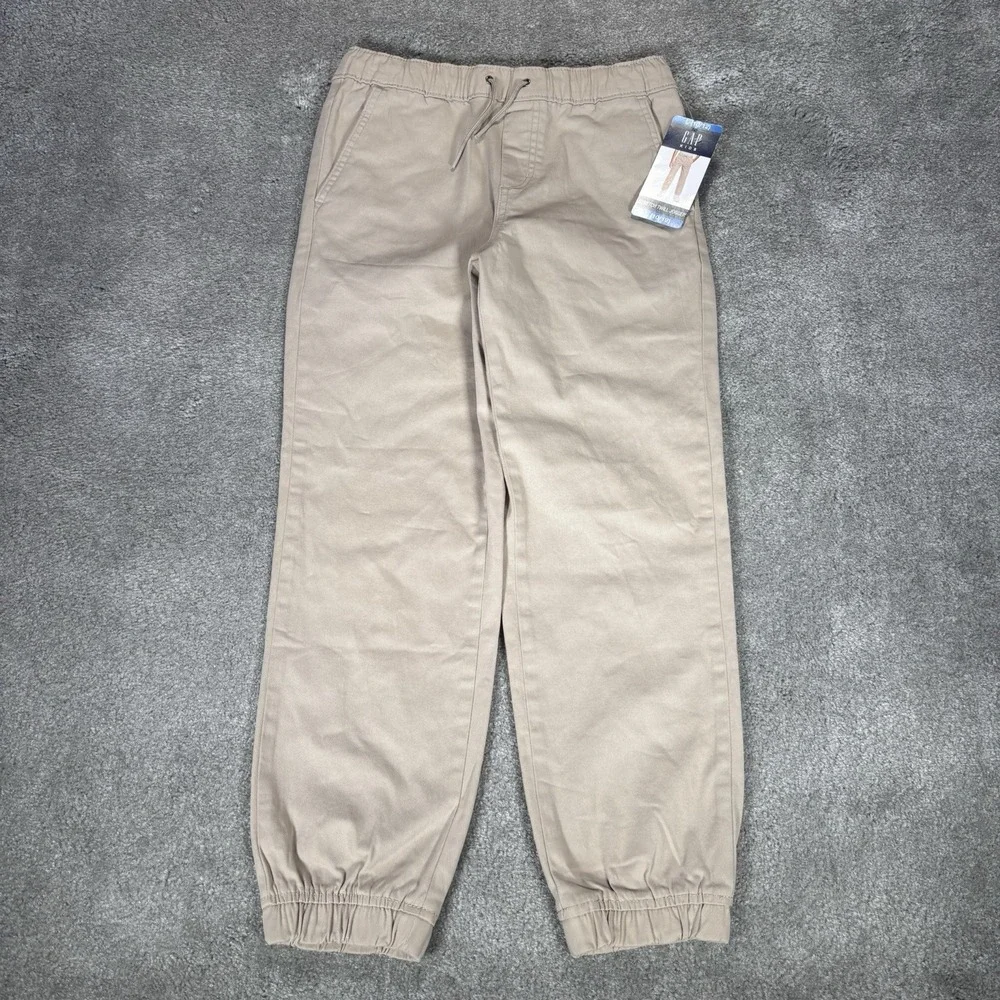 GAP Pants Youth Boys L Khaki Twill Stretch Jogger Elastic Waist Drawstring‎ NWT